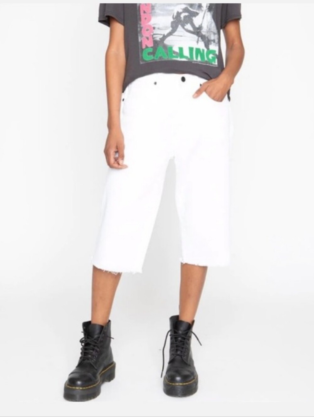 Sandrine Rose x Free People Relaxed Fit Bermuda Jorts In Dust Raw Hem